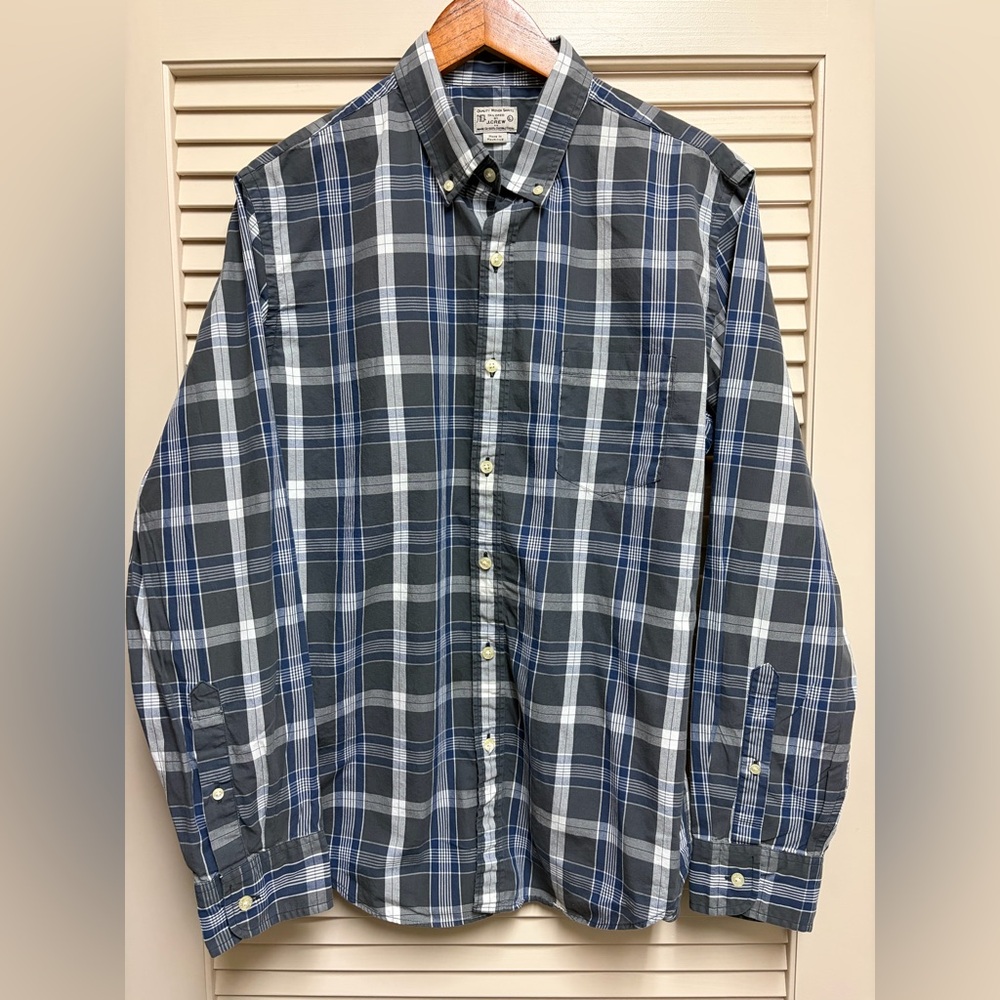 J.Crew Mens Large Tailored Plaid Button Down Shirt 100% Cotton Navy Gray Preppy